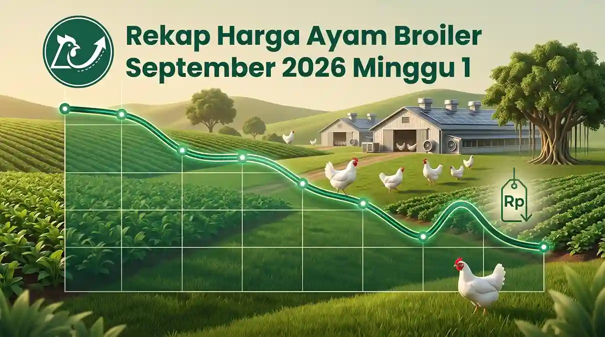 Grafik tren harga ayam broiler minggu pertama September 2026 menunjukkan penurunan bertahap dari Rp 25.668 ke Rp 25.447 per kilogram